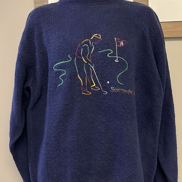 Scottish Isle Men’s Navy Embroidered Golf Crewneck Sweater by Bernette-Lg - Picture 5 of 16